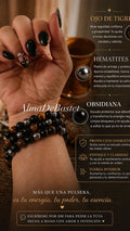 Pulsera Ojo de Tigre, Hematites y Obsidiana
