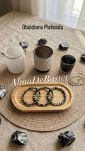 Bracelet en Obsidienne argentée